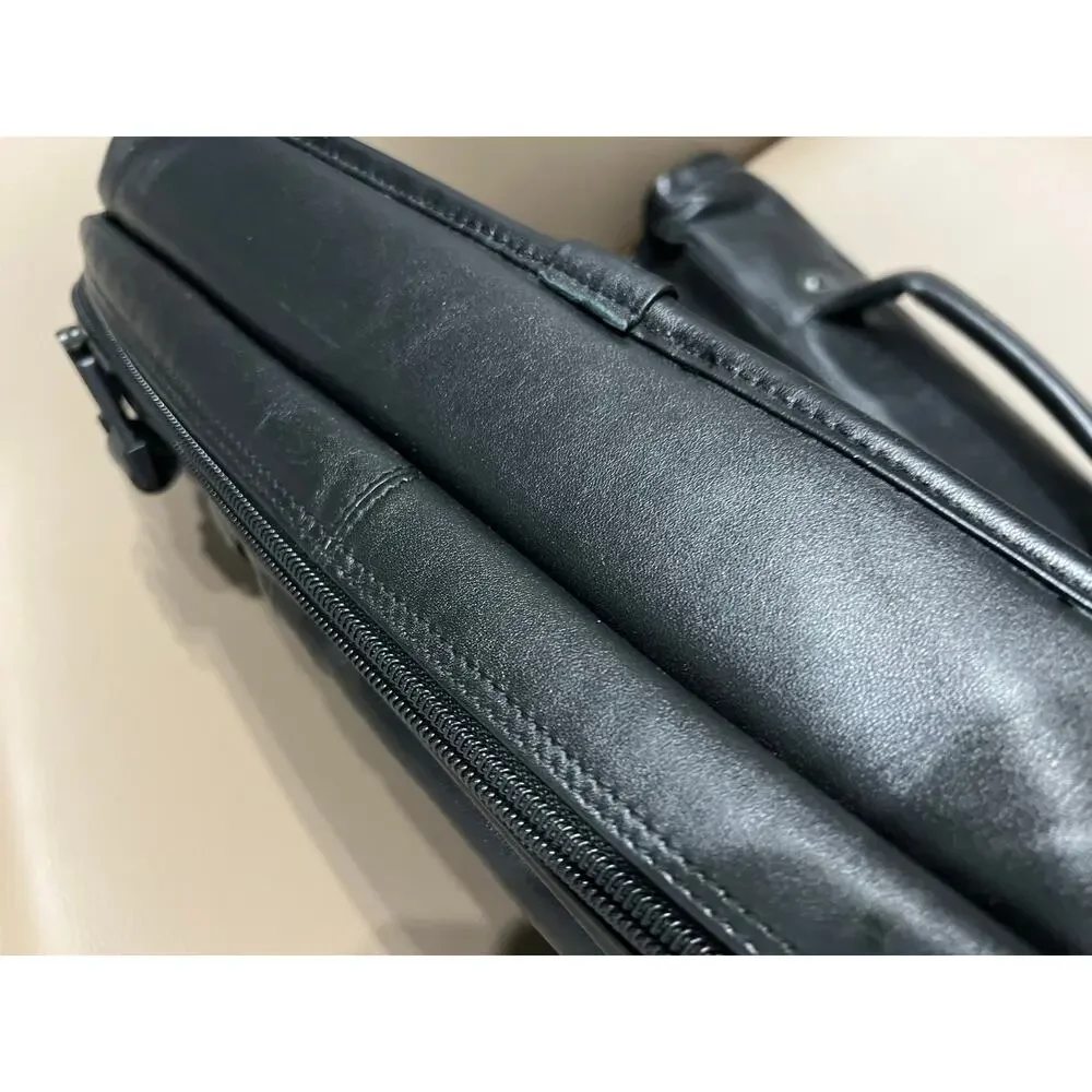 TUMI Alpha Briefcase Bag Nappa Leather Flap Expandable Black Messenger Laptop